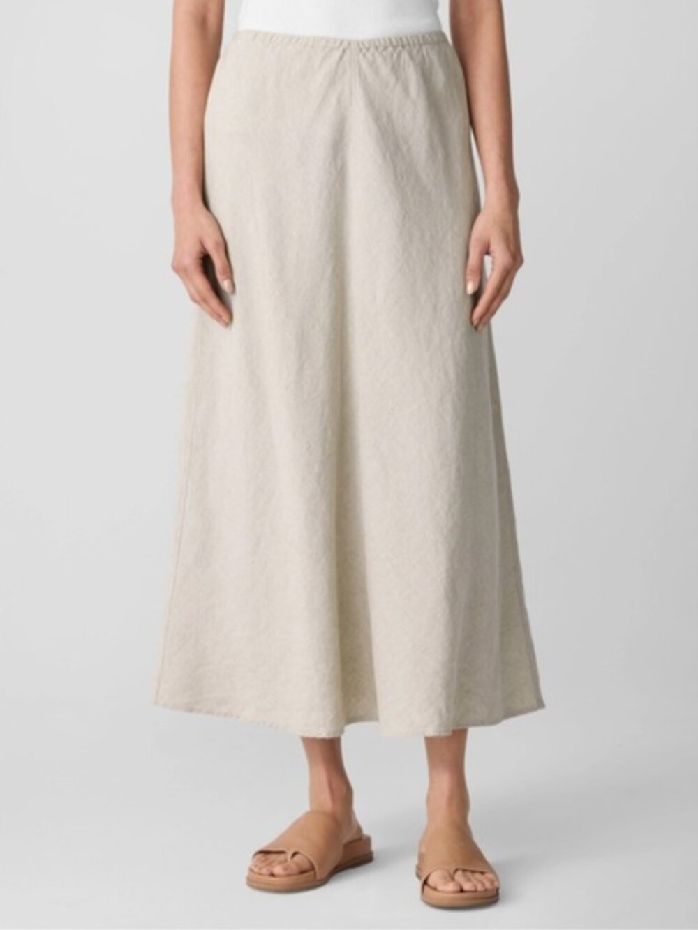 Eileen Fisher A Line Bias Cut Skirt Womens XXS Beige Khaki Tan 100%Organic Linen - Picture 2 of 9